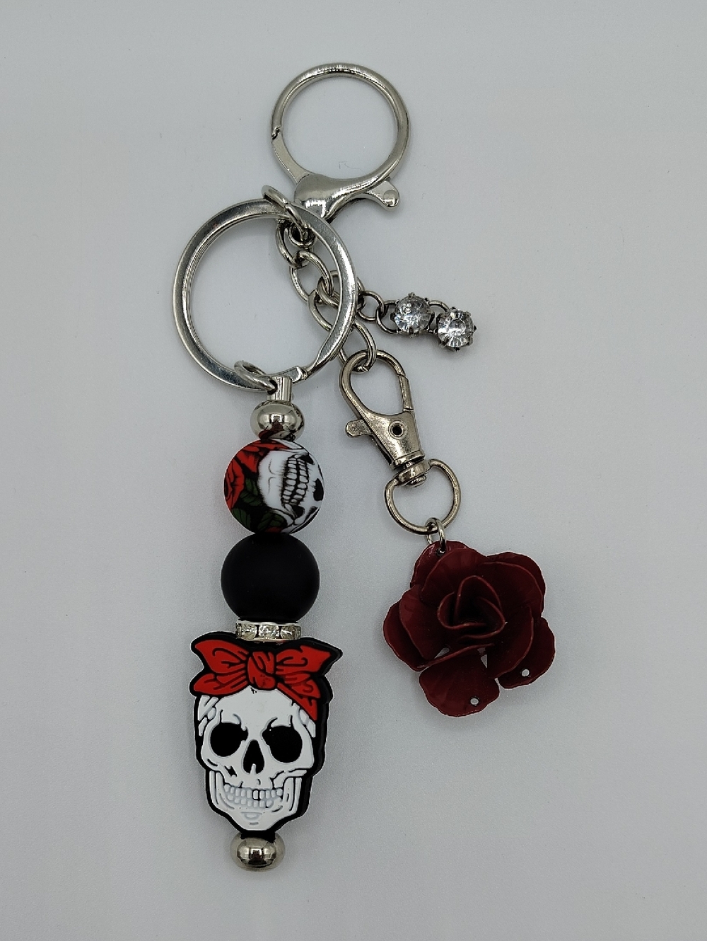 Handcrafted Red Rose & Skull Keychain/Bag Charm